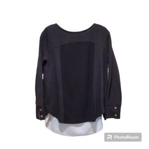 Women's Black White Knit Long Sleeve Top Boat Neck V Cut Back S